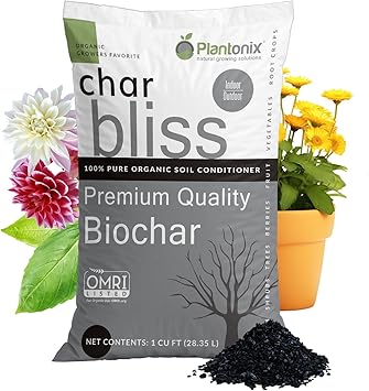 Char Bliss 1 Cubic Ft - Organic Biochar for Plants - OMRI-Listed Biochar Soil Amendment Organic - Horticultural Charcoal for Plants, Gardening, Potting Soil - 100% Natural and Renewable Bio Char | OMRI-Listed BioChar for Plants & Gardening - Bulk Plant Charcoal - Charcoal for Plants, Potting Soil, Plant Fertilizer