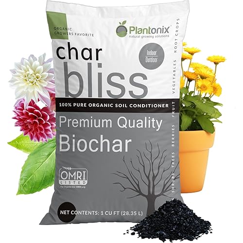 Char Bliss (1 Cubic Ft) - Organic Biochar for Plants - OMRI-Listed Biochar Soil Amendment Organic - Horticultural Charcoal for Plants, Gardening, & Potting Soil - 100% Natural and Renewable Bio Char
