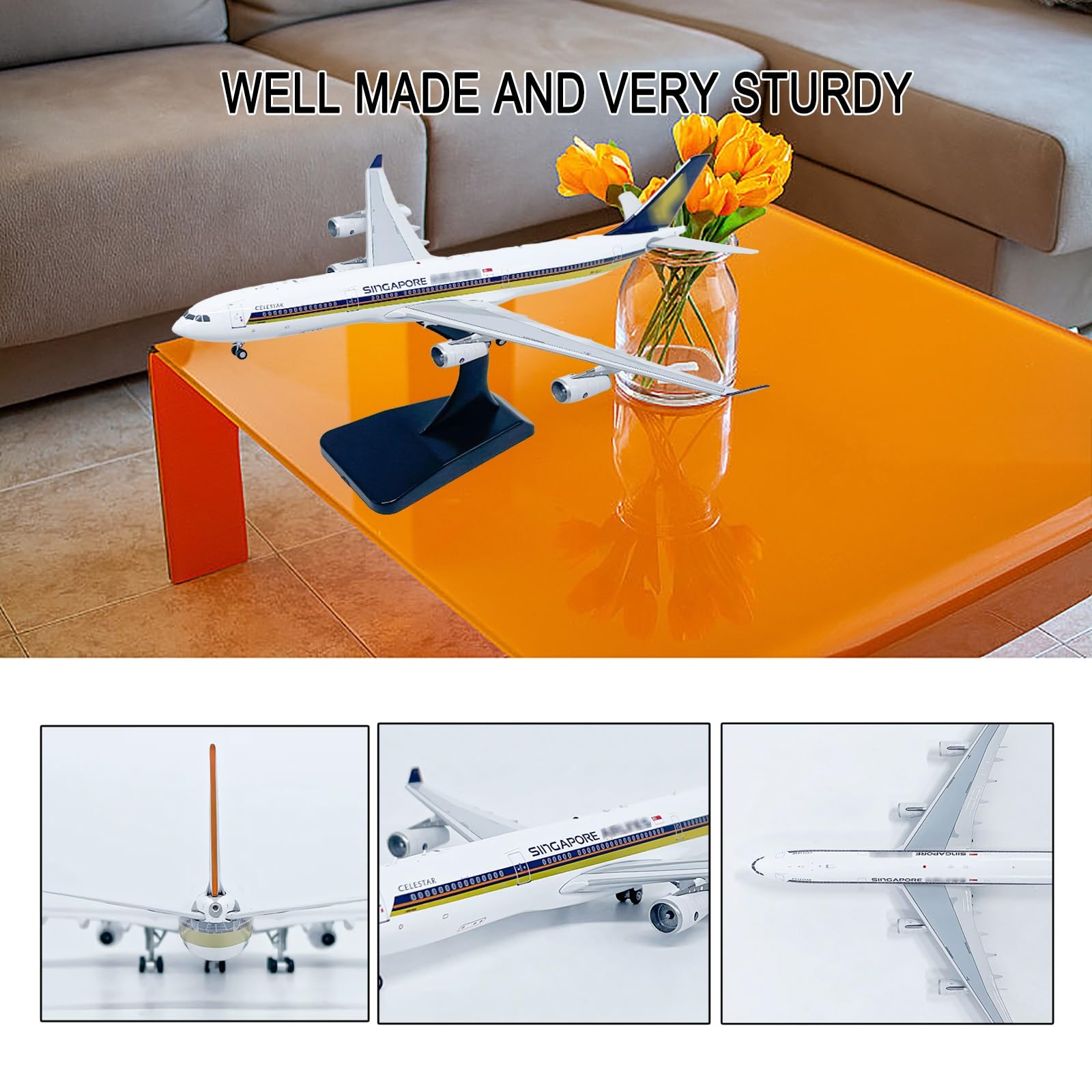 Modello pressofuso Singapore A340-300 in scala 1:400 9V-SJJ Aereo Display lega metallica premium for vetrina scrivania Regalo perfetto for gli appassionati aviazione Collezionisti Piloti