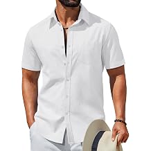 COOFANDY Mens Short Sleeve Button Down Shirts Summer Cotton Lyocell Linen Textured Casual Beach Shirts with Pocket