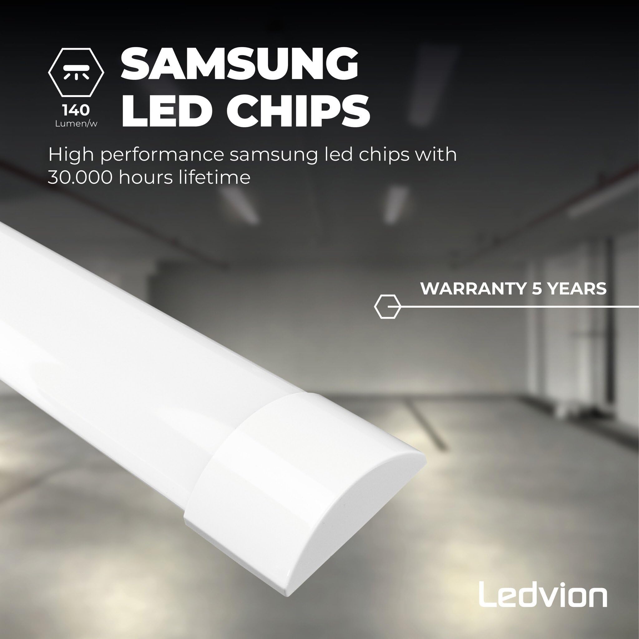 Ledvion - 2er Set, Feuchtraumleuchte LED, 60cm, IP20, 15W, 2400 Lumen, Neutralweiss, 6500K, Koppelbar, garagenbeleuchtung, werkstattbeleuchtung, kellerleuchte, deckenleuchte