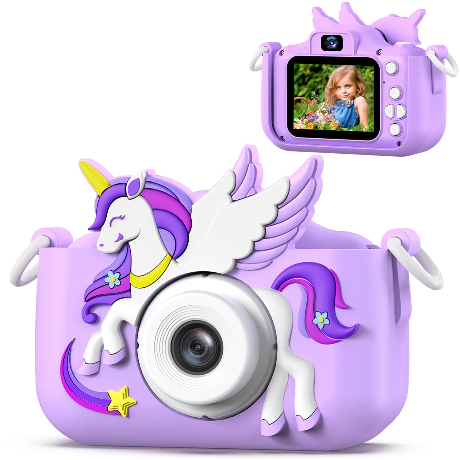 Upgrade Kids Camera for Boys Girls, Toddler Digital Selfie Camera with Cute Protective Cover and SD Card, Christmas Birthday Gifts Toys for 3 4 5 6 7 8 9 10 11 12 Years Old Little Girls and Boys