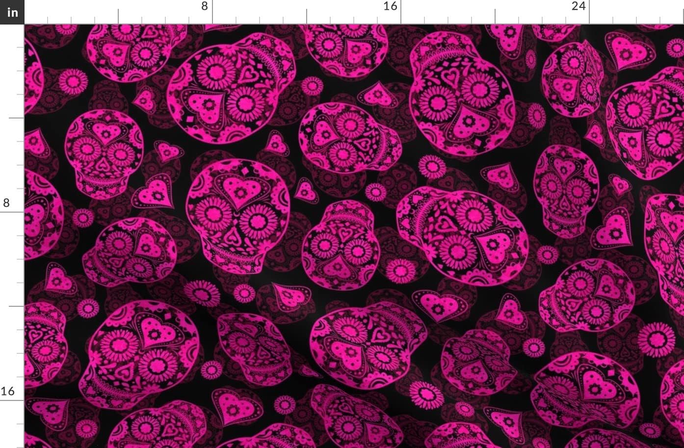 Spoonflower Fabric - Pink Sugar Skulls De Day Dead Skull Calaveras Hearts Printed on Organic Cotton Sateen Fabric by The Yard - Sewing Quilting Apparel Home Decor