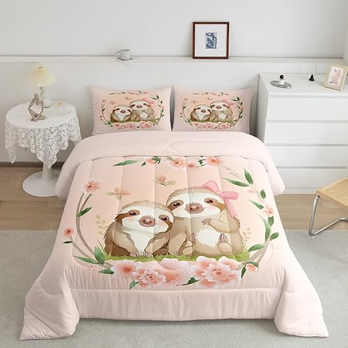 Miniatura 2 de Erosebridal Juego de edredón Kawaii de perezoso elegante, ropa de cama con estampado floral individual, juegos de ropa de cama y colecciones de
