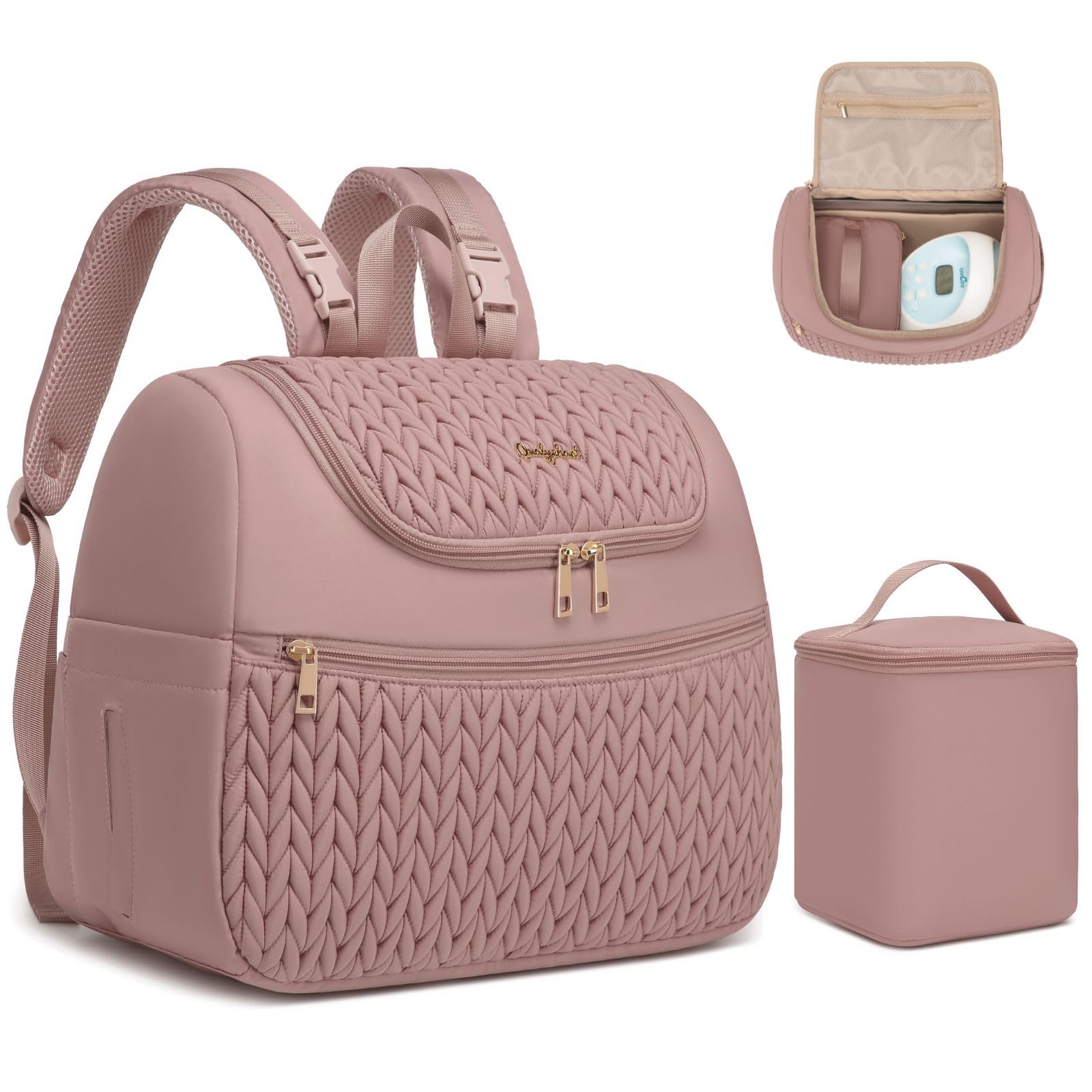 Qualyphant Breast Pump Bag for Spectra S1/S2 & Medela – Insulated Cooler Bag, 13" Laptop Sleeve, Diaper Bags Backpack – Lightweight, Water-resistant & Stylish for Work, Travel, Dusty Rose