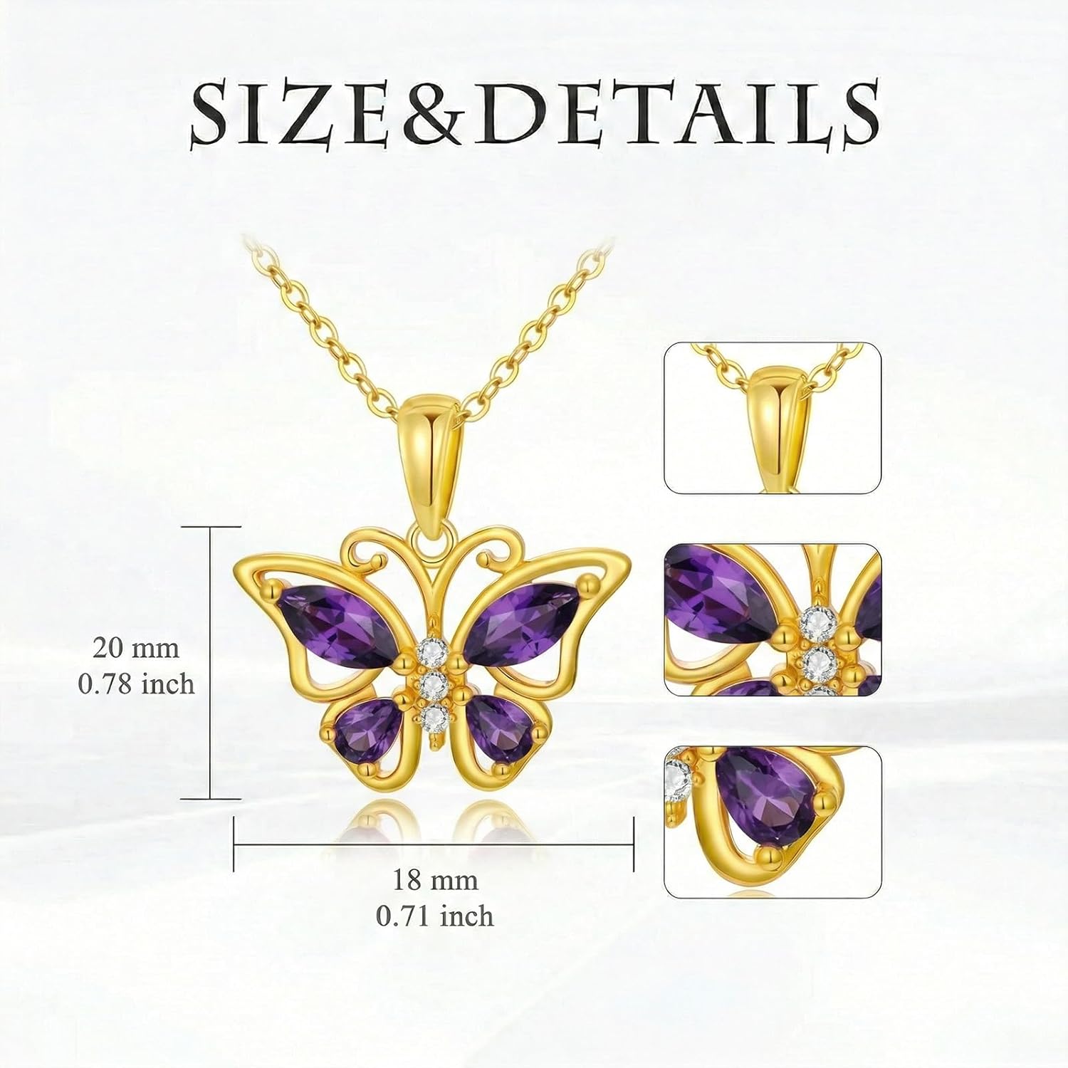 OJK 18K Gold Butterfly Necklace for Women 18K Gold Butterfly Birthstone Pendant Anniversary Birthday Jewelry Gifts for Wife Mom