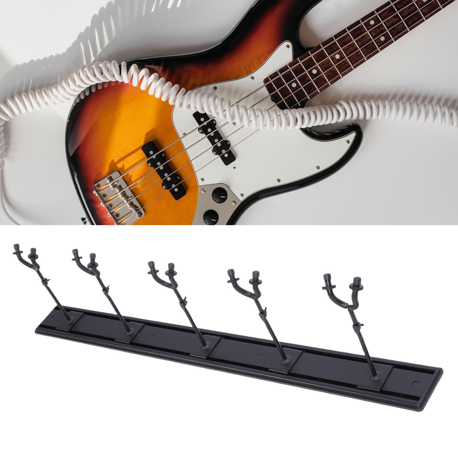 Guitar Wall Moint Stojak z 5 Regulowanymi Haczykami Wieszarnia Instrumentów Muzycznych dla Gitar Basów Wyświetlacz Oszczędzania Przestrzeni, Regulowane Haki Gitarowe Stal