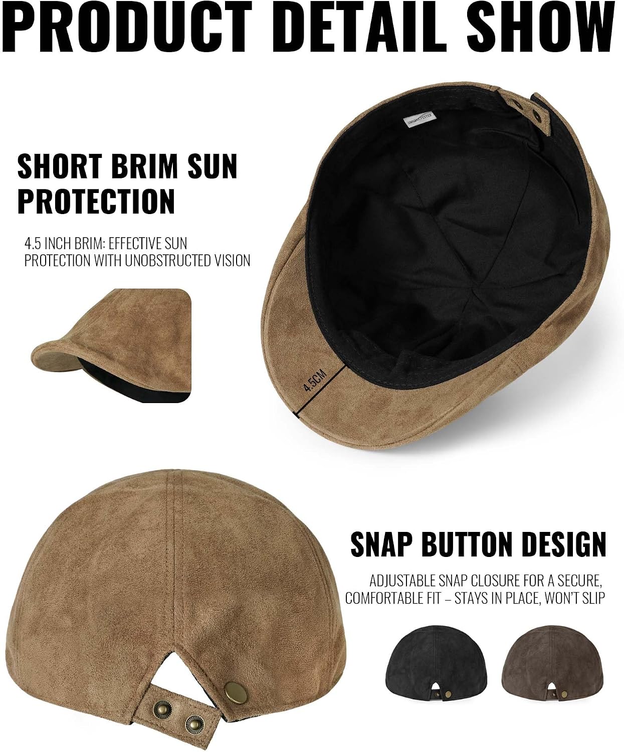 Croogo Men's Newsboy Flat Cap 6 Panels Suede Herringbone Hat Ivy Cabbie Golf Beret Hat Scally Cap for Men
