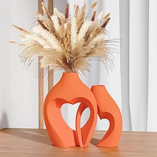 Orange Vases for Decor, Heart Shaped Ceramic Vase Set of 2, Nordic Heart...