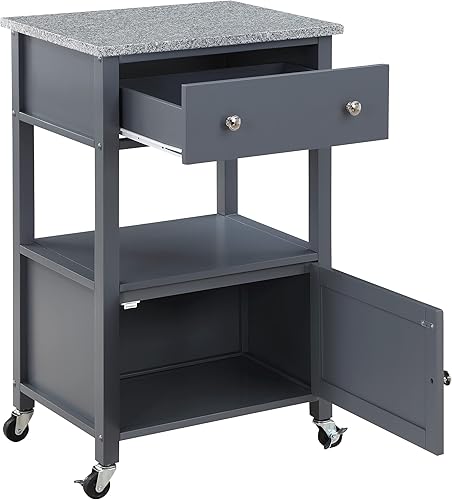 Miniatura 9 de OSP Home Furnishings Fairfax - Carrito de cocina con parte superior de trabajo de granito y cajón de almacenamiento adicional y gabinete, color gris