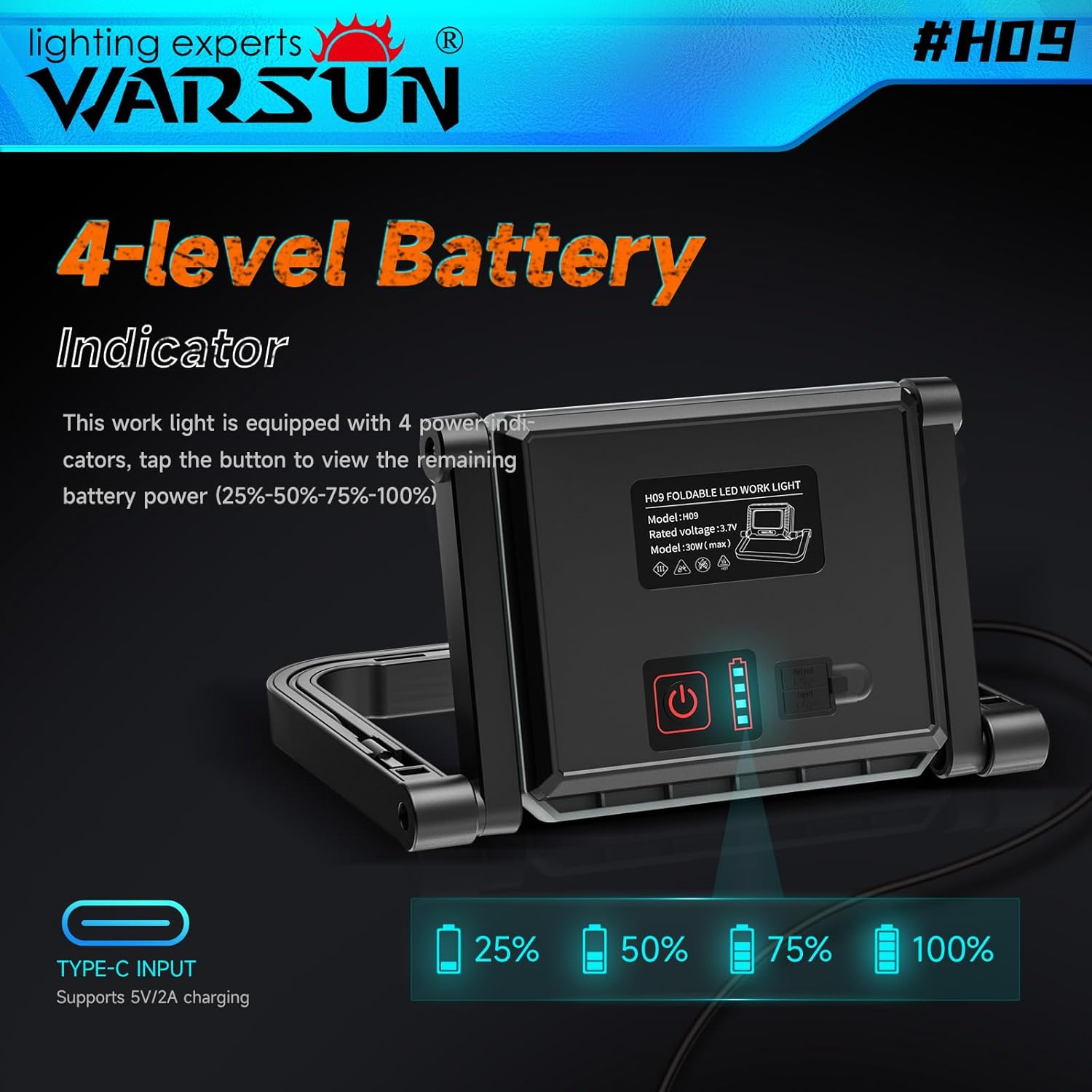 WARSUN H09 LED Work Light battery indicators