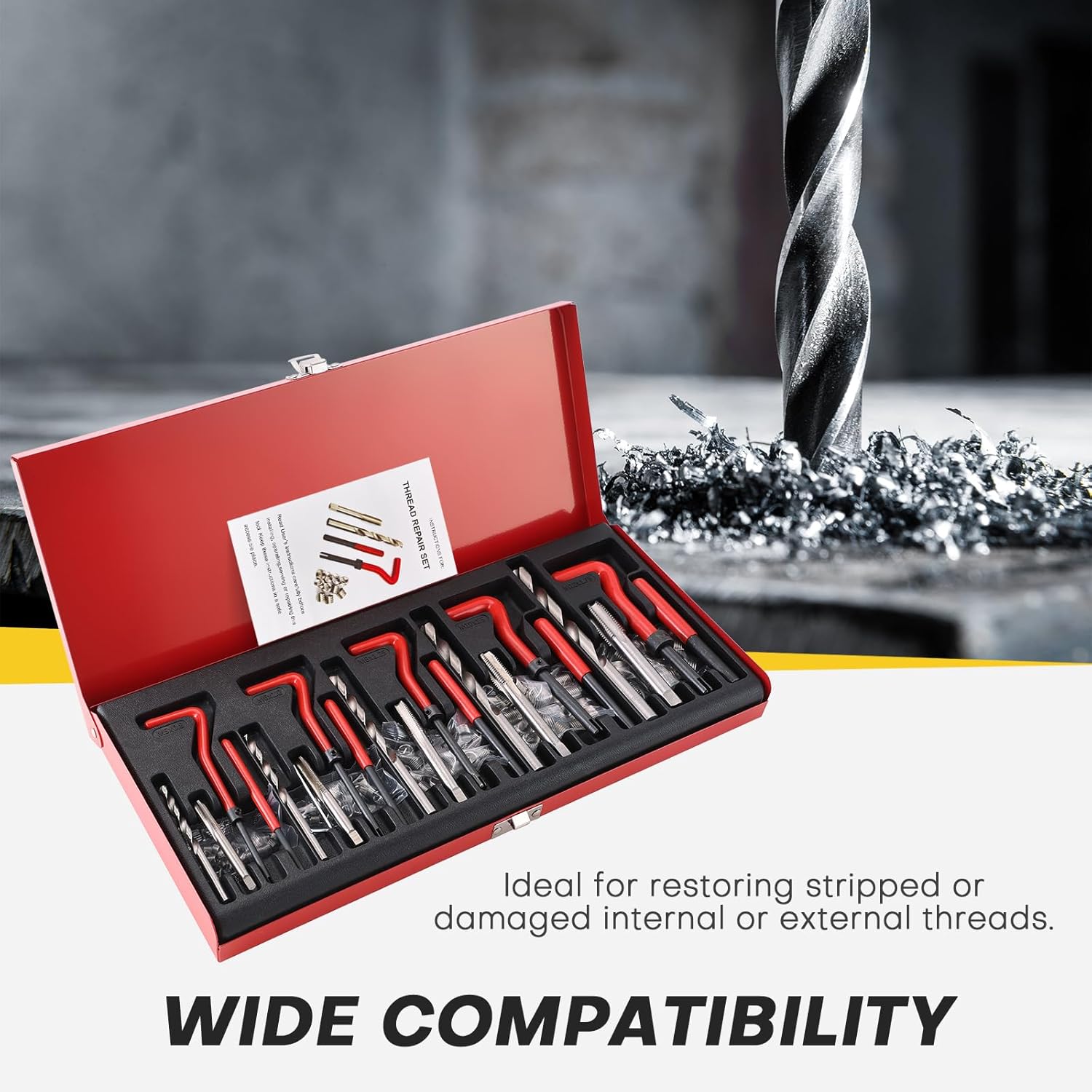 131PCS Metric Thread Repair Kit | HSS Drill Helicoil Set for M5 M6 M8 M10 M12 | Premium Automotive Engine Repair Tools