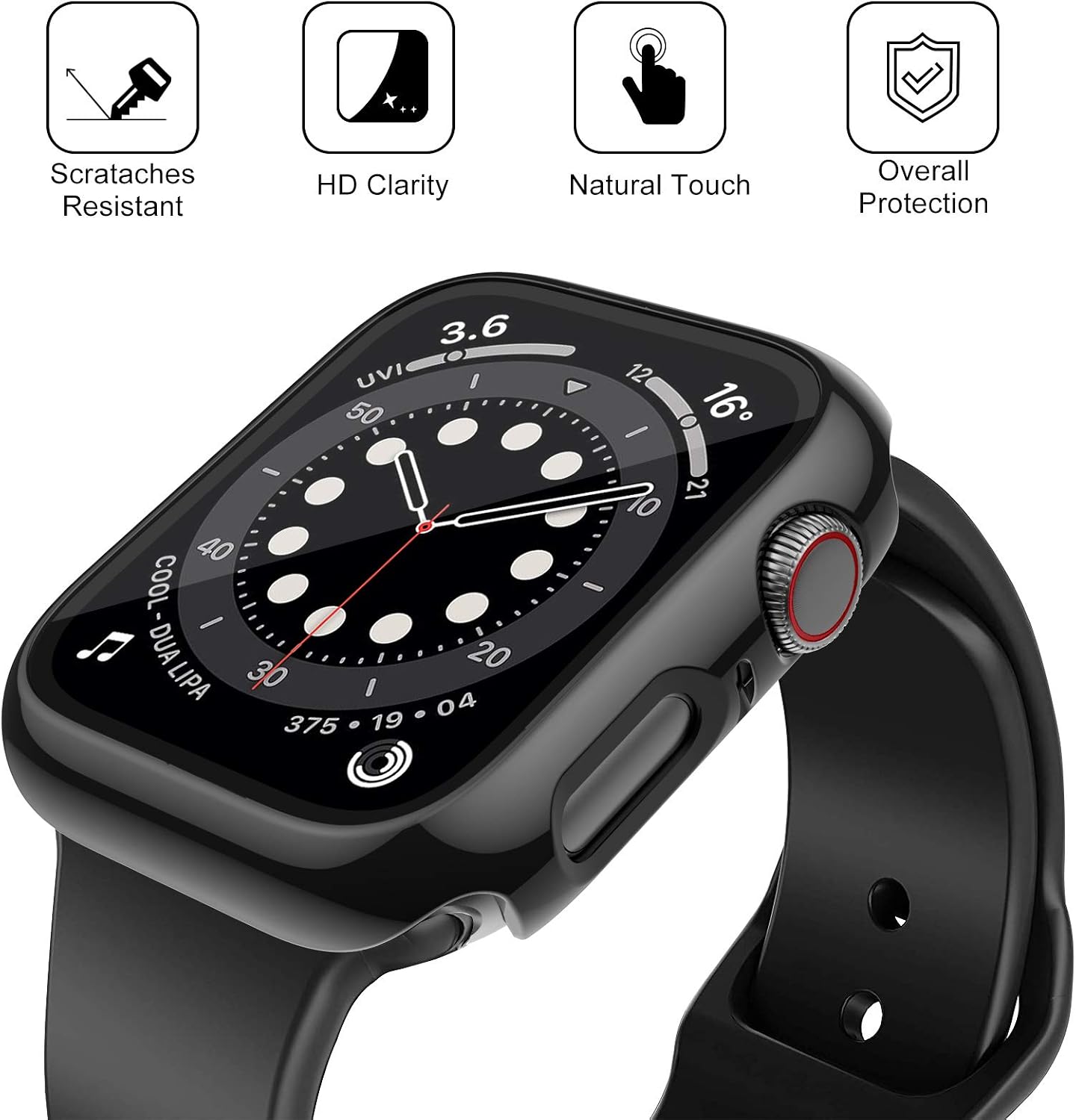 ZEBRE 2 Pack Case with Glass Screen Protector Compatible with Apple Watch SE/Series 6 / Series 5 / Series 4 40mm/44mm (44mm, Black/Black)
