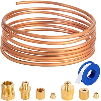Oil Pressure Gauge Tubing Kit, 72'' Premium Copper Tube Kit with Brass Thread Kits for Mechanical Pressure Gauges, for Cars, Trucks, Tractors