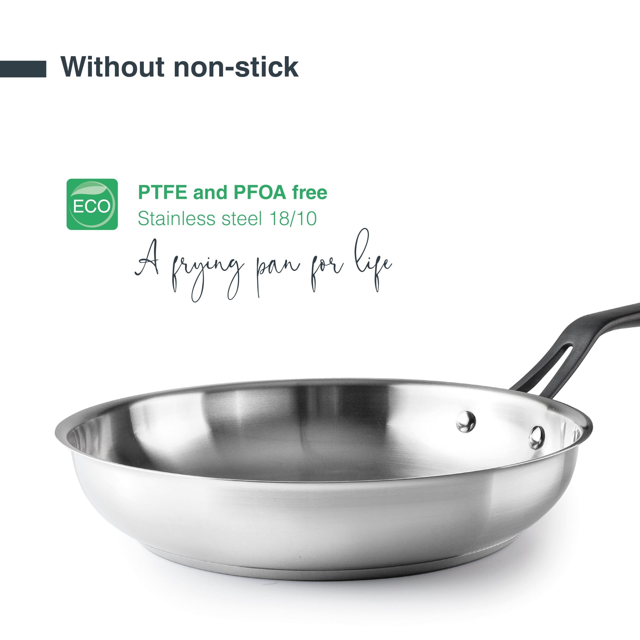 LACOR - 47326 - Poêle Origin, 26 cm, Acier Inoxydable 18/10, Surface Sans Revêtement Antiadhésif pour Cuisson Traditionnelle, Compatible Induction et Lave-Vaisselle, Haute Durabilité