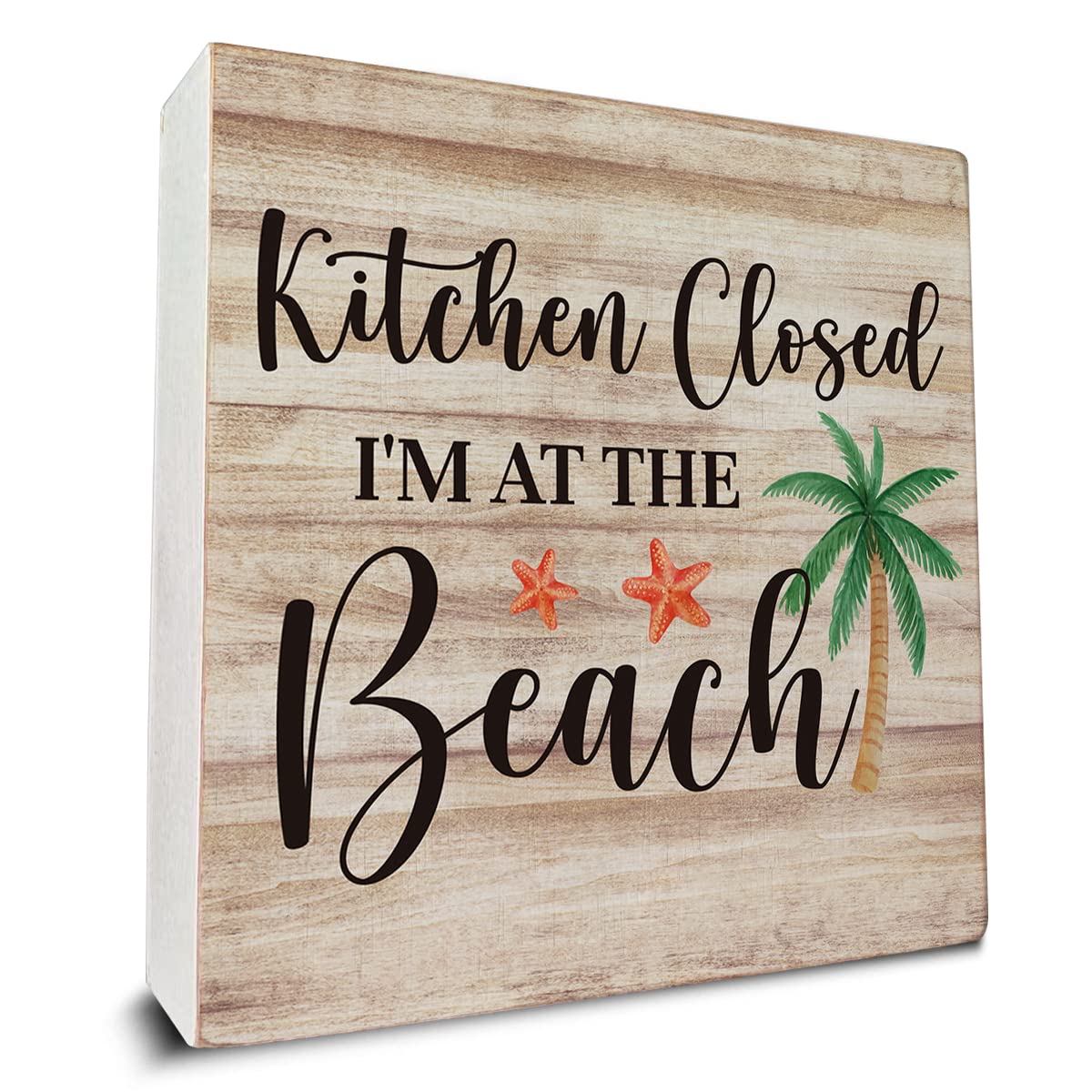 Kitchen Closed I'm at the Beach Wooden Box Sign Desk Decor, Beach House Wood Box Sign for Home Kitchen Shelf Table Decoration 5 X 5 Inch