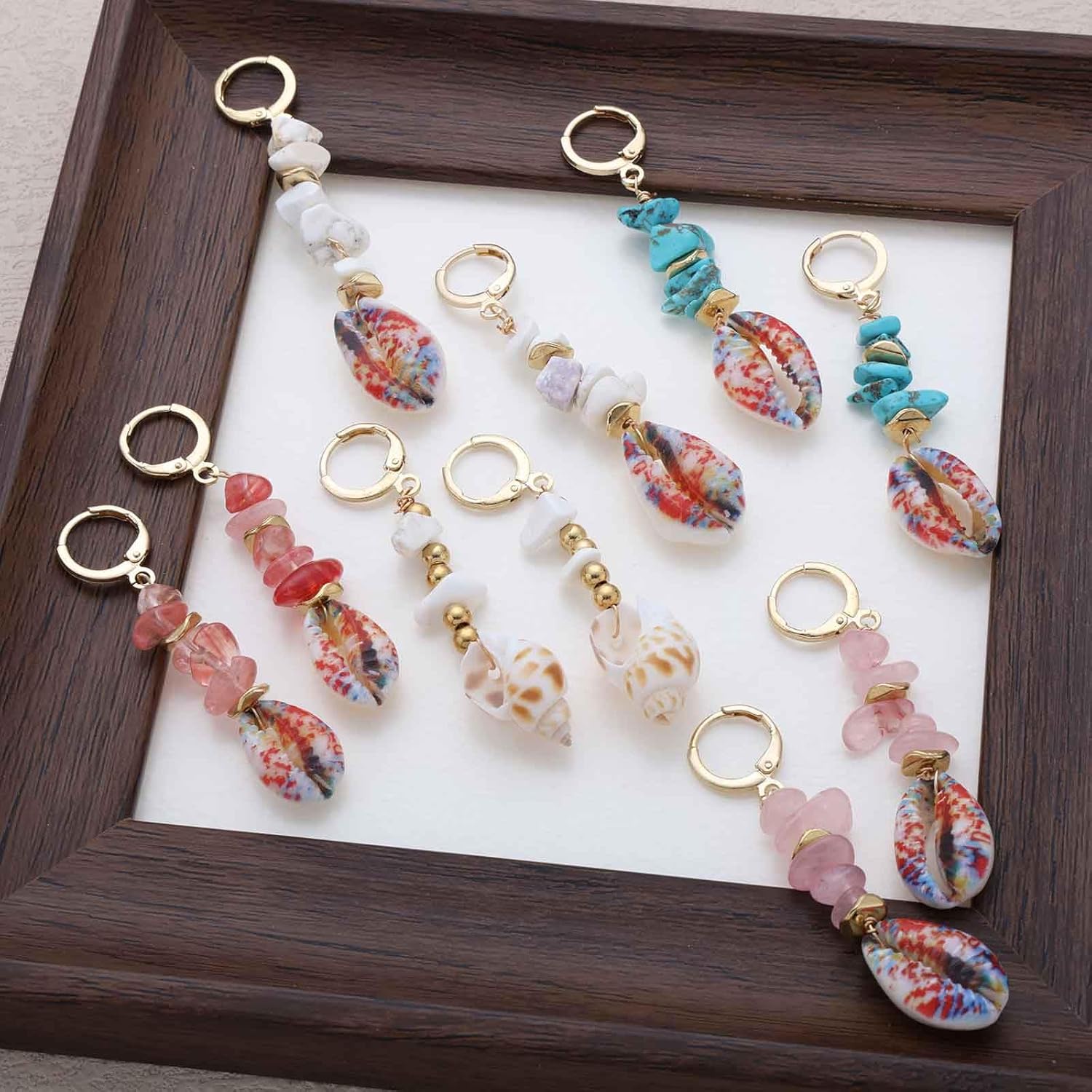 Andelaisi Boho Sea Shell Drop Earrings Vintage Cowrie Shell Dangle Earrings Natural Stone Earring Ocean Summer Beach Earring for Women(Gold) - Image 6