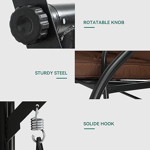 Miniatura 3 de YITAHOME Columpio de porche de 3 asientos para patio al aire libre, silla columpio resistente con toldo ajustable cojín extraíble, adecuada para