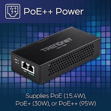 TRENDnet Gigabit PoE++ Injector, Convert A Non-PoE Port to A PoE++ Gigabit Port(15.4W), (30W), Or (95W), Up to 100m (328 ft), Integrated Power Supply, Black, TPE-119GI