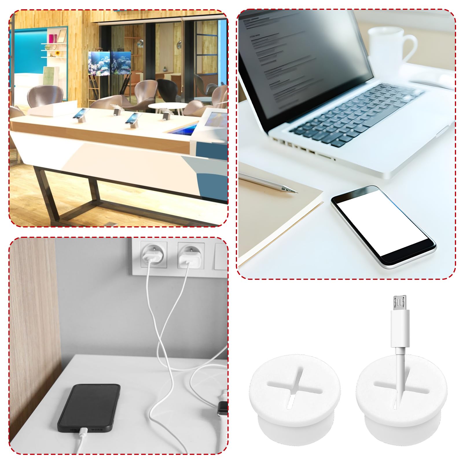 Oehxhs 5-Pack Desk Cable Wire Grommet – 50mm Plastic Hole Cover With Spring Press Design, Table Cord Organizer For Office & Home Desktop (White)