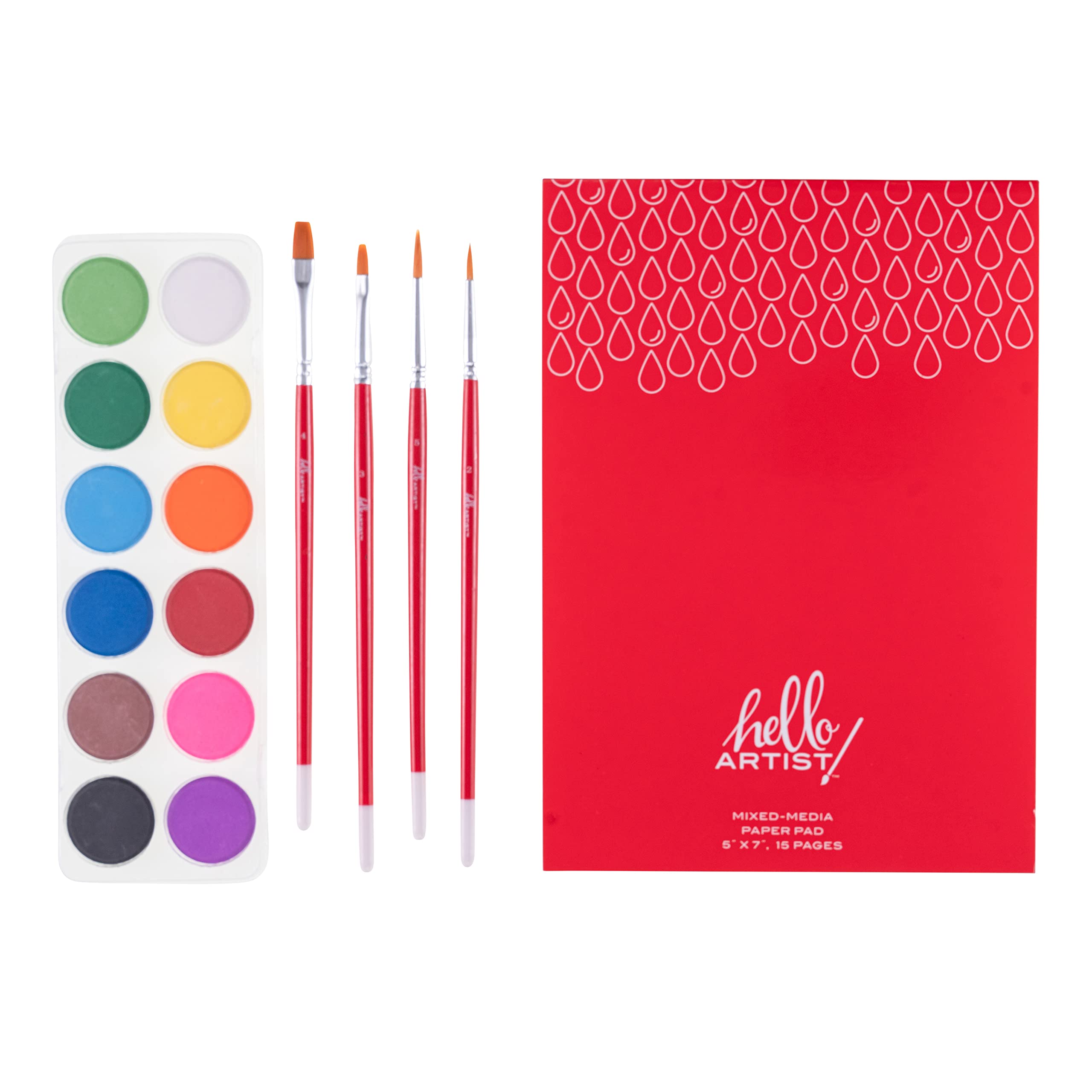 Hello, Artist! Watercolor Set 17 Pieces, 12 Colors, Assorted