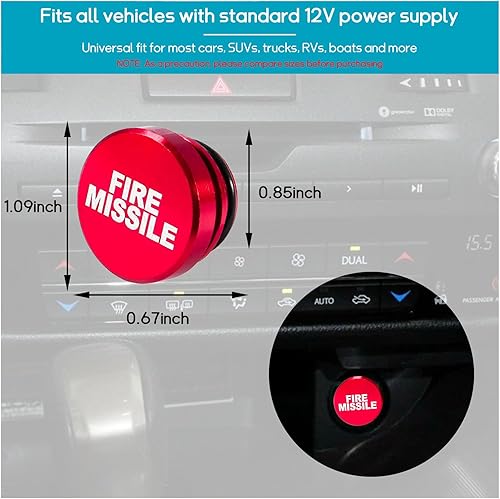 Miniatura 2 de Augeny Cubierta para encendedor de cigarrillos de automóvil, botón de misil de fuego de aluminio a prueba de polvo, cubierta universal para enchufe
