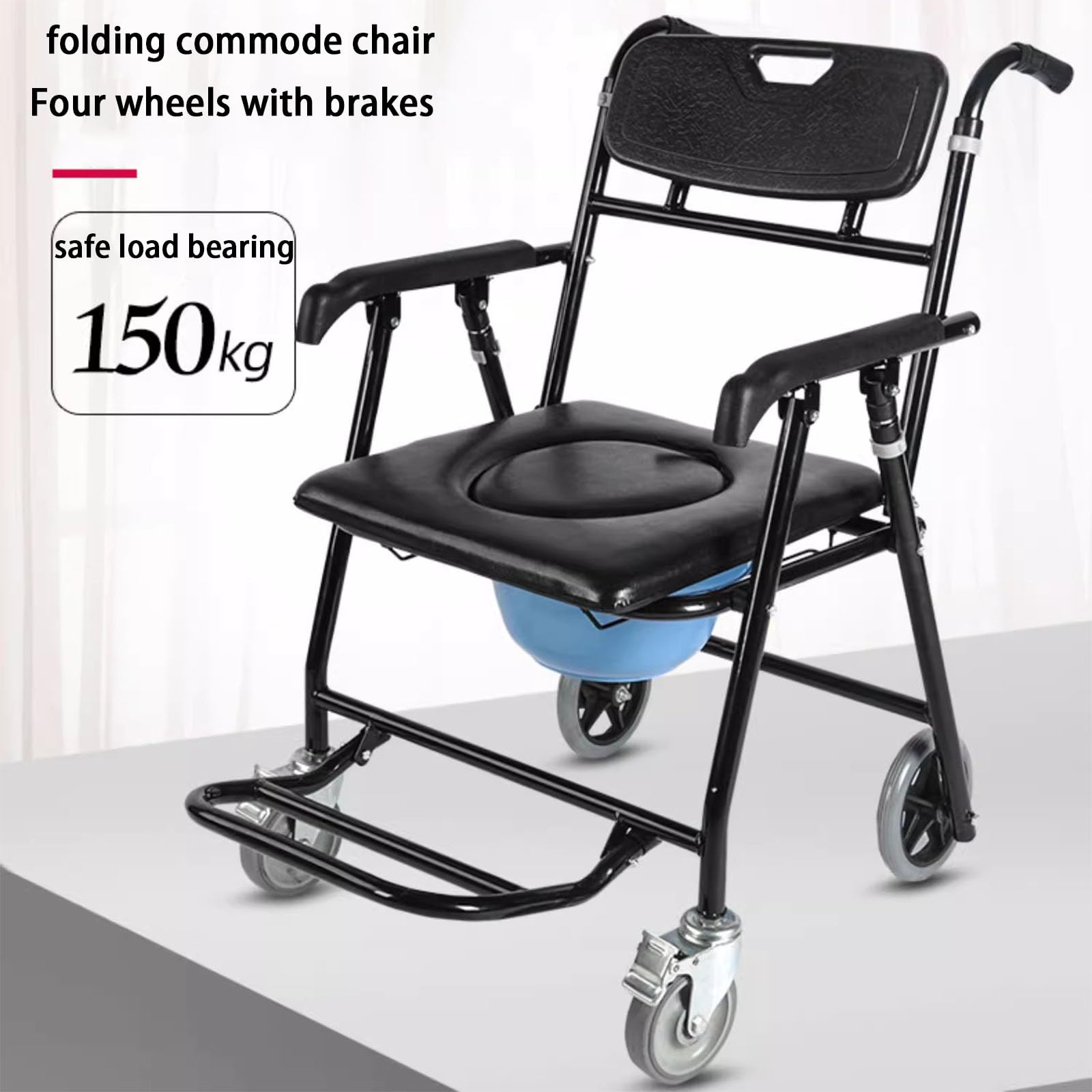 Sedia da Doccia Pieghevole con Ruote - Sedia A Rotelle Comoda da Doccia Leggera | Bracciolo Regolabile | Pedale Rimovibile | Freni | capacità di Carico 150 kg