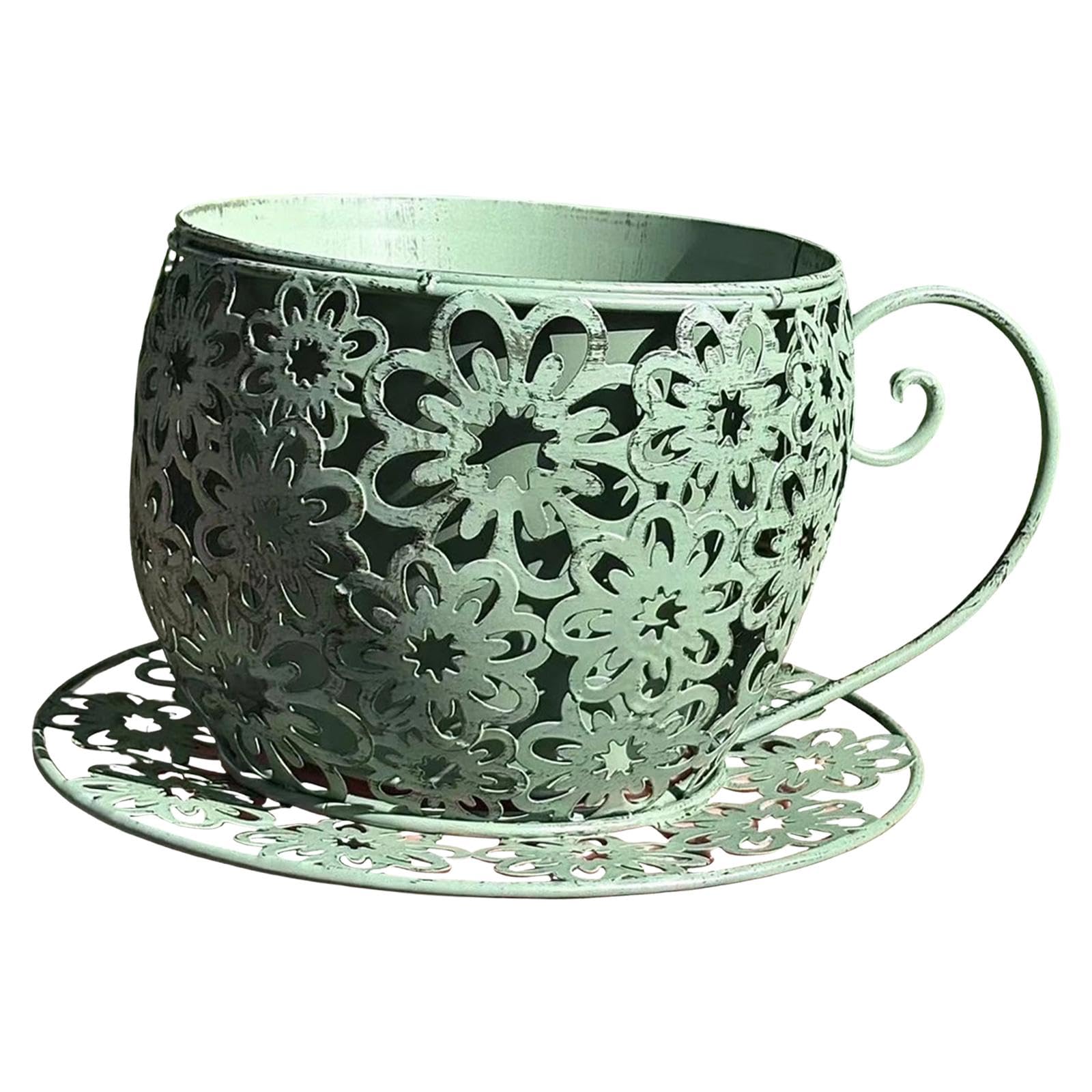 MotiveTech Plant Pot, Flower Pot Art, Indoor And Outdoor Plant Pots, Teacup Flower Pot for Country, Restaurant, Hotel, Green