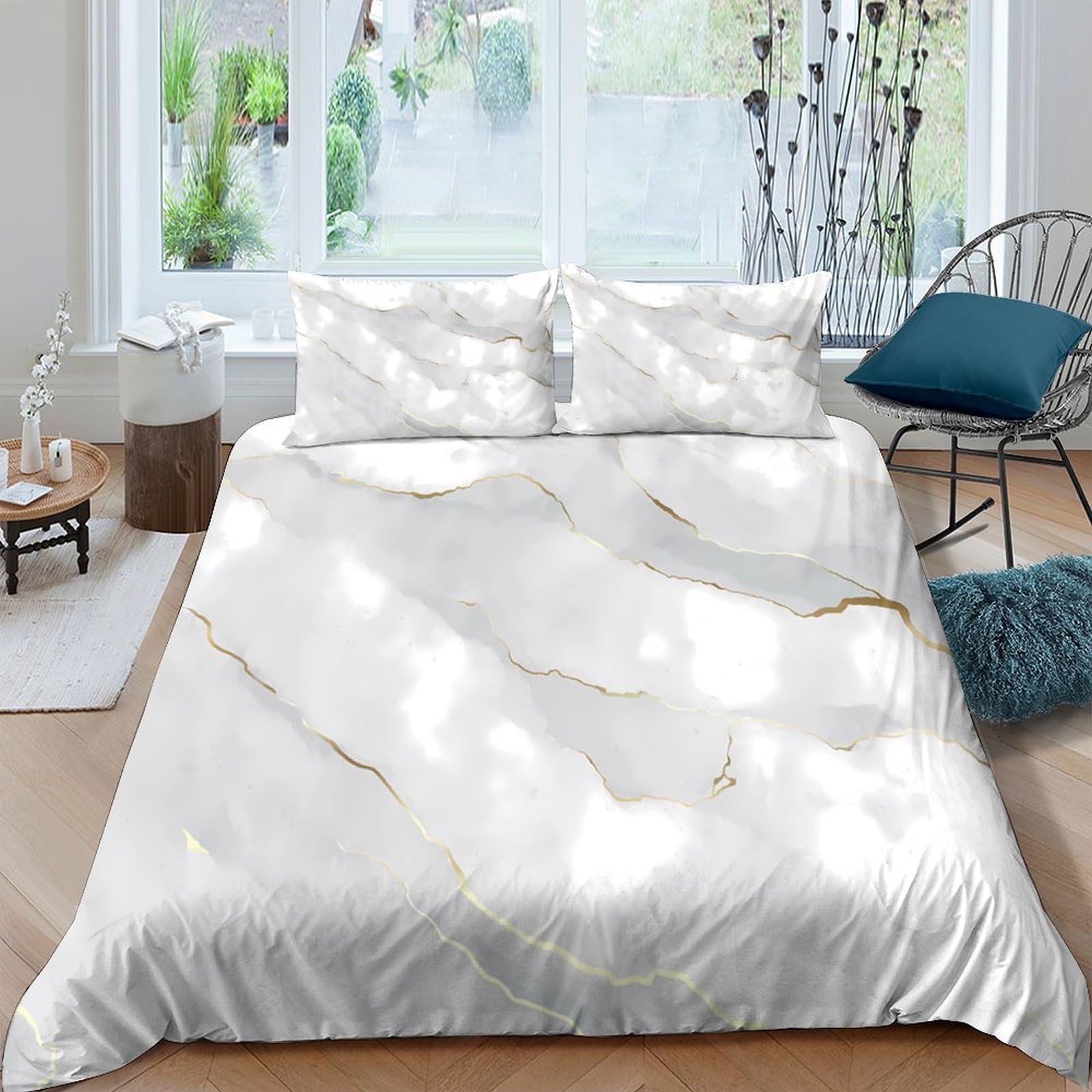 Ctjqhvkz Style-4 3D Printed Marble Texture Fitted Sheet Microfiber Soft White Gold Vein Bed Cover For Bedroom Guest Mattress Protection Single（135X200cm）