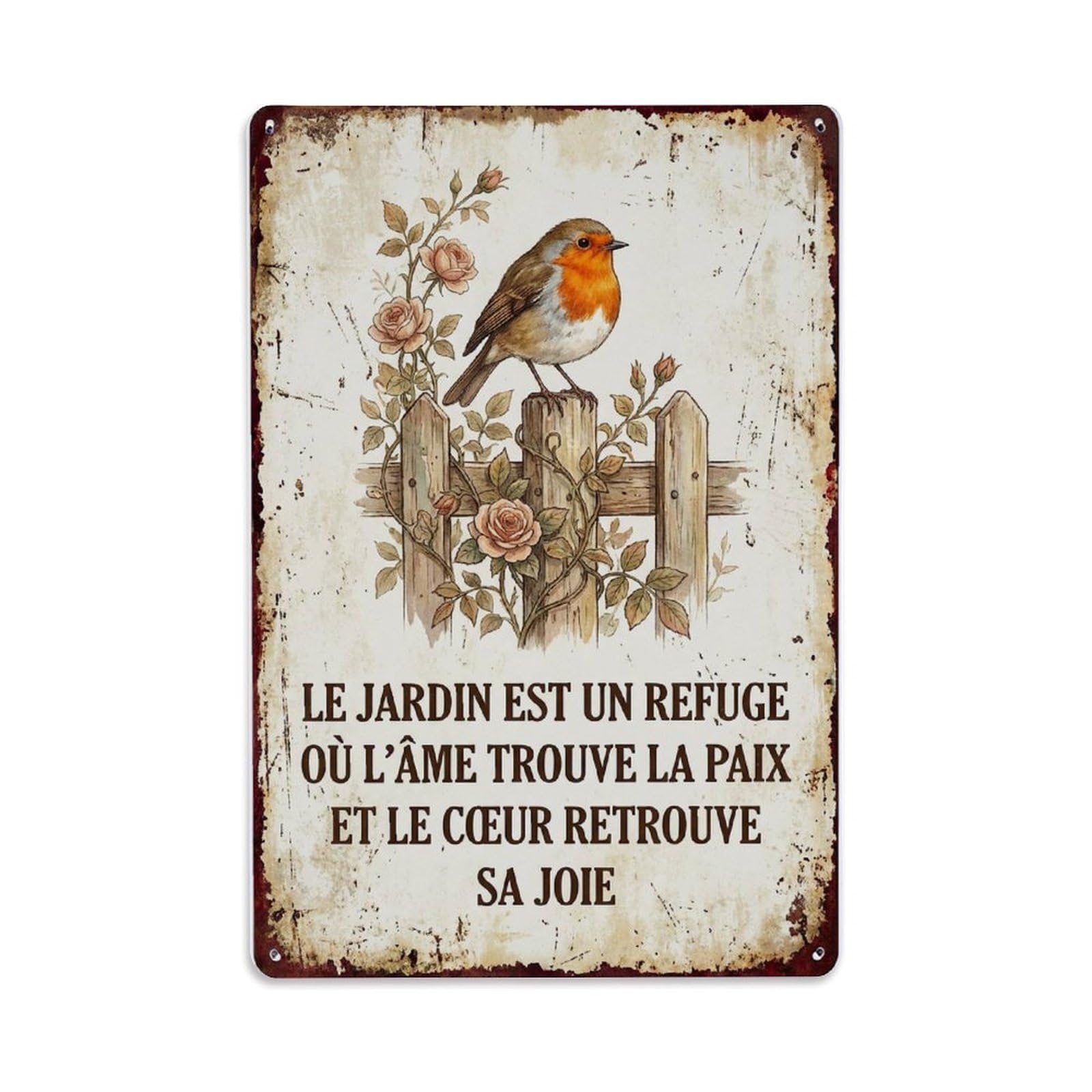 Robin Bird Garden Quote Refuge Metal Tin Sign Plaque Wall Decor for Cafe, Club Bar, Office, Home Garden Metal Poster 8x12Inch