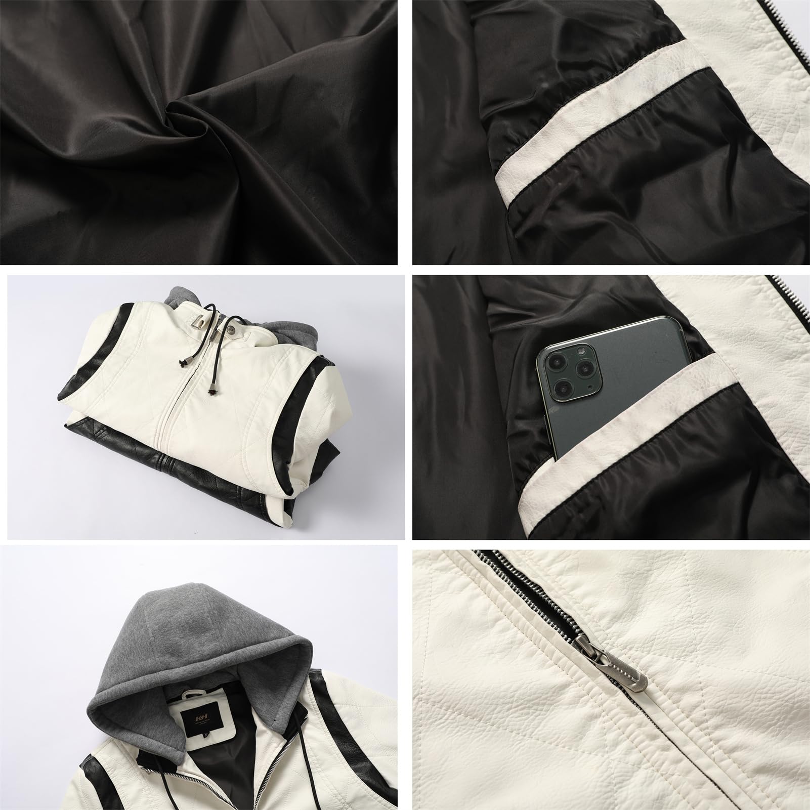 FFFF & OLFEH Giacca In Pelle Con Cappuccio Staccabile Da Motociclista Uomo,Giacca Da Moto Da Uomo In Pelle - Protezione Originale Da Motociclista (Black A2,XL)