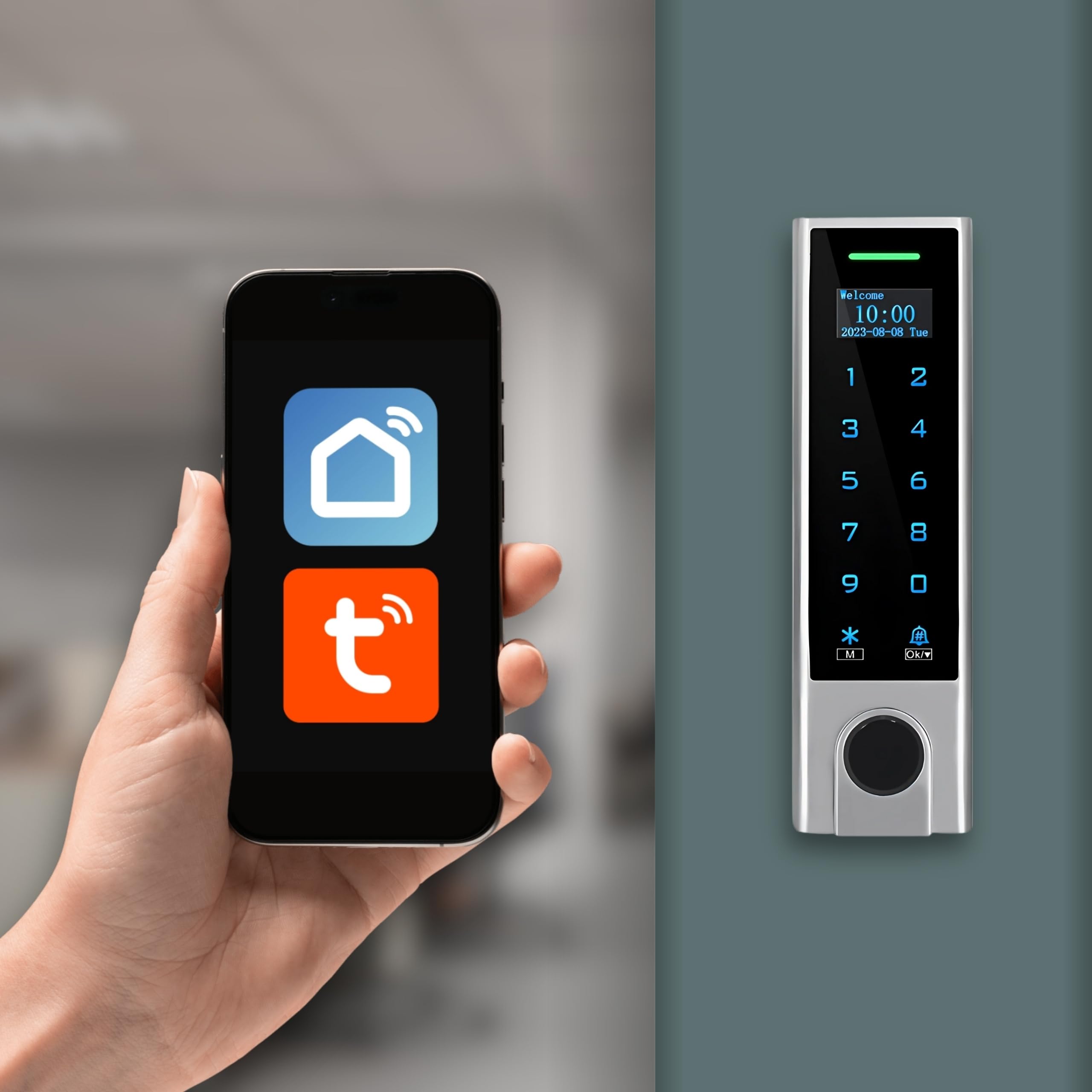 Elettronica, Serratura Smart con codice e WiFi, Serratura intelligente con display - telecomando con smartphone