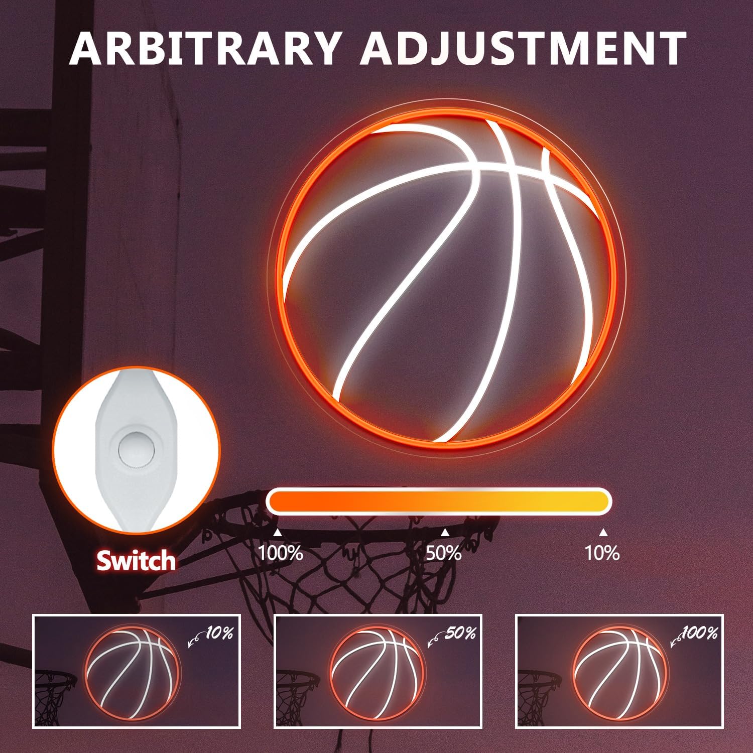 Basketball Neon Sign, 12.6×12.6 Inch Basketball Led Neon Light, Dimmable LED Neon Signs for Wall Decor, Powered by USB Wall Decor Aesthetic, Sports Neon Signs for Room Bedroom Shop Decor - Image 5