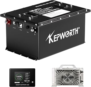 KEPWORTH 48V 105Ah Lithium Battery for Golf Cart, LiFePO4 Batteries with 200A BMS, 4000+ Rechargeable Deep Cycle, Grade A Lithium Iron Phosphate Cells, with A Smart Battery Monitor & 20A Charger
