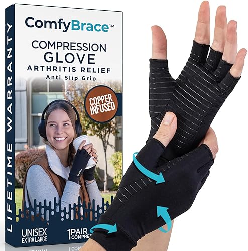 Miniatura 10 de ComfyBrace Arthritis Hand Compression Gloves Comfy Fit Fingerless Design Breathable Moisture Wicking Fabric