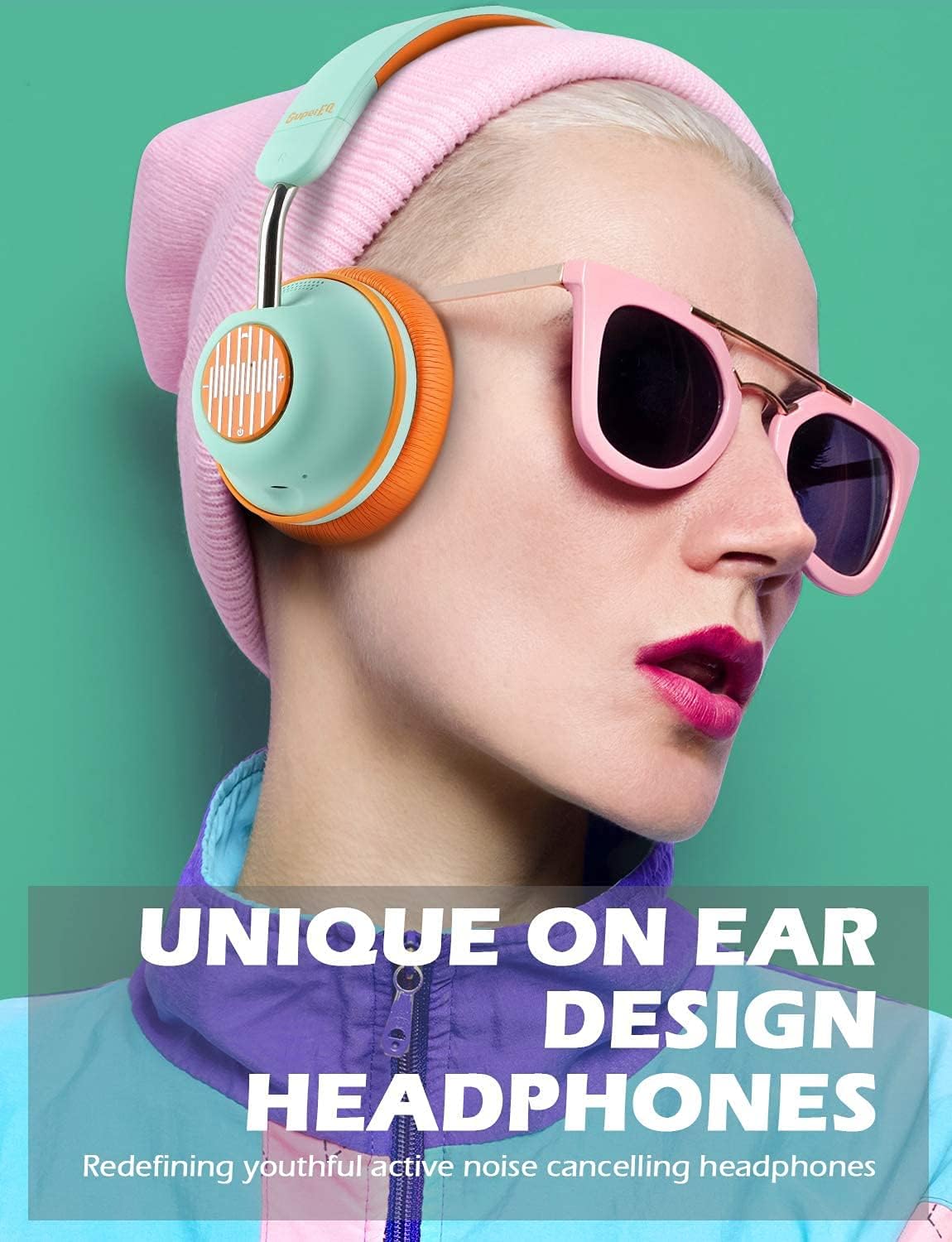 SuperEQ S2 Bluetooth Active Noise Cancelling Headphones, Wired and Wireless On-Ear Headset with CVC 8.0, Hi-Fi Stereo Deep Bass 25H Playtime for Kids Adults Travel Sports Office-Orange Green : Electronics