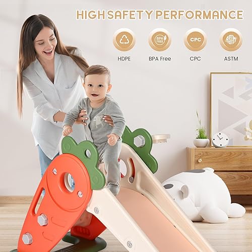 Miniatura 6 de OTDTUJOR Juego de toboganes 3 en 1 para niños pequeños, tobogán de interior para niños con escalador y aro de baloncesto, juego al aire libre para