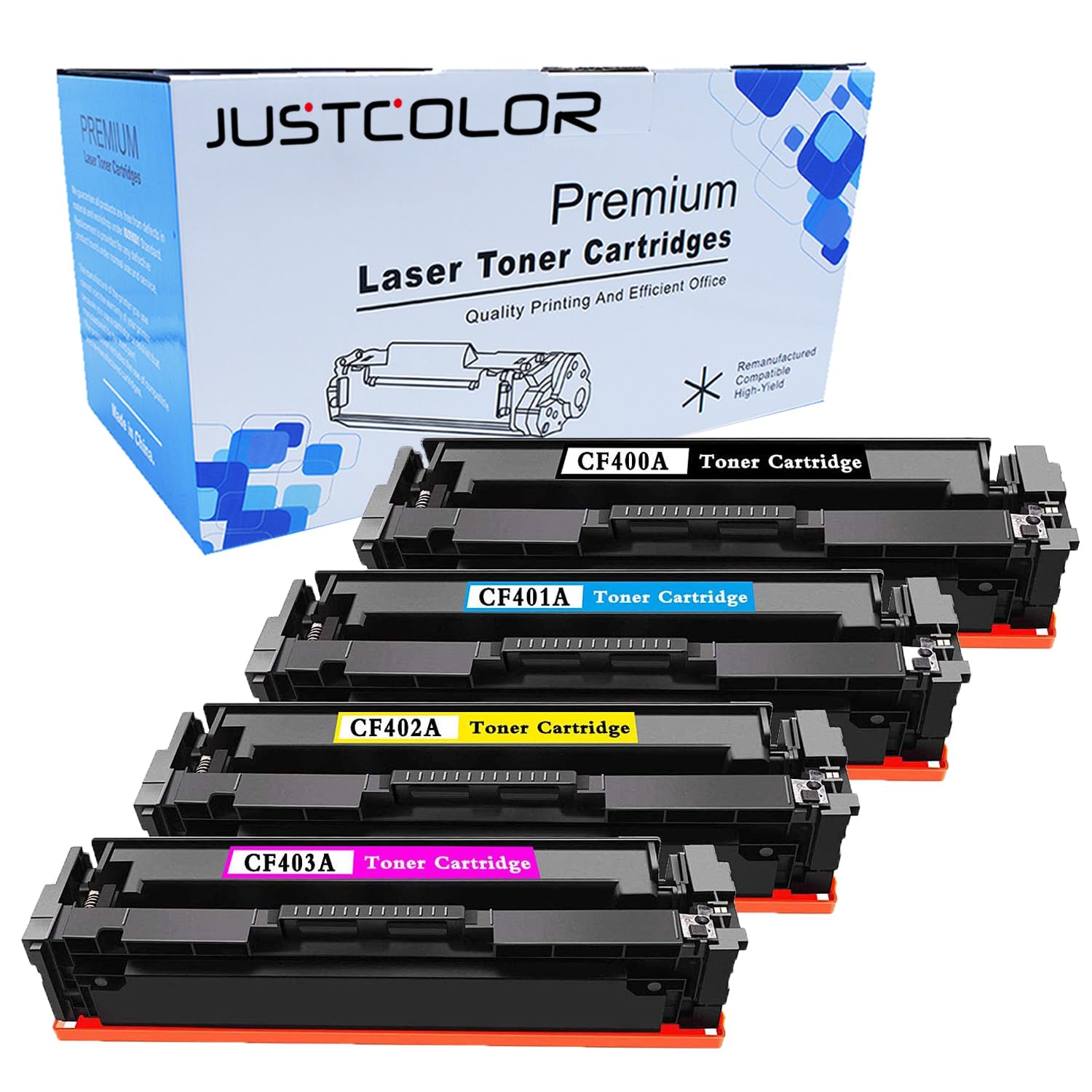 JUSTCOLOR Compatible Toner Cartridge Replacement for HP 201A CF400A CF401A CF402A CF403A use for HP Color Laserjet Pro MFP M277dw M252dw M277n M277c6 M252n M277 (1 Black, 1 Cyan, 1 Magenta, 1 Yellow)