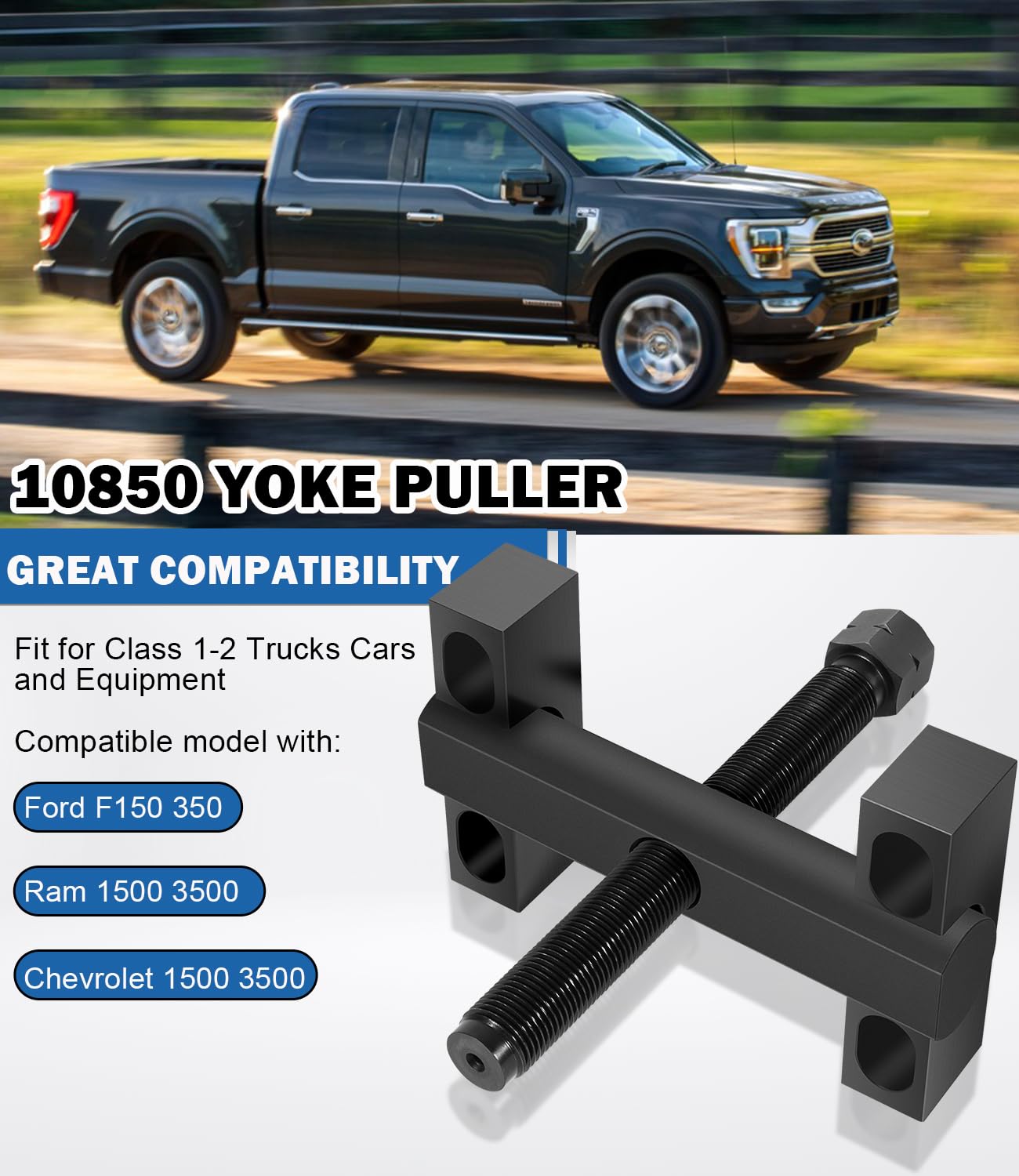 Bonbo 10850 Yoke Puller for Class 1-2 Trucks Cars and Equipment, Heavy Duty Yoke Removal Tool Compatible with Ford F150 350 Chevrolet 1500 3500 Ram 1500 3500