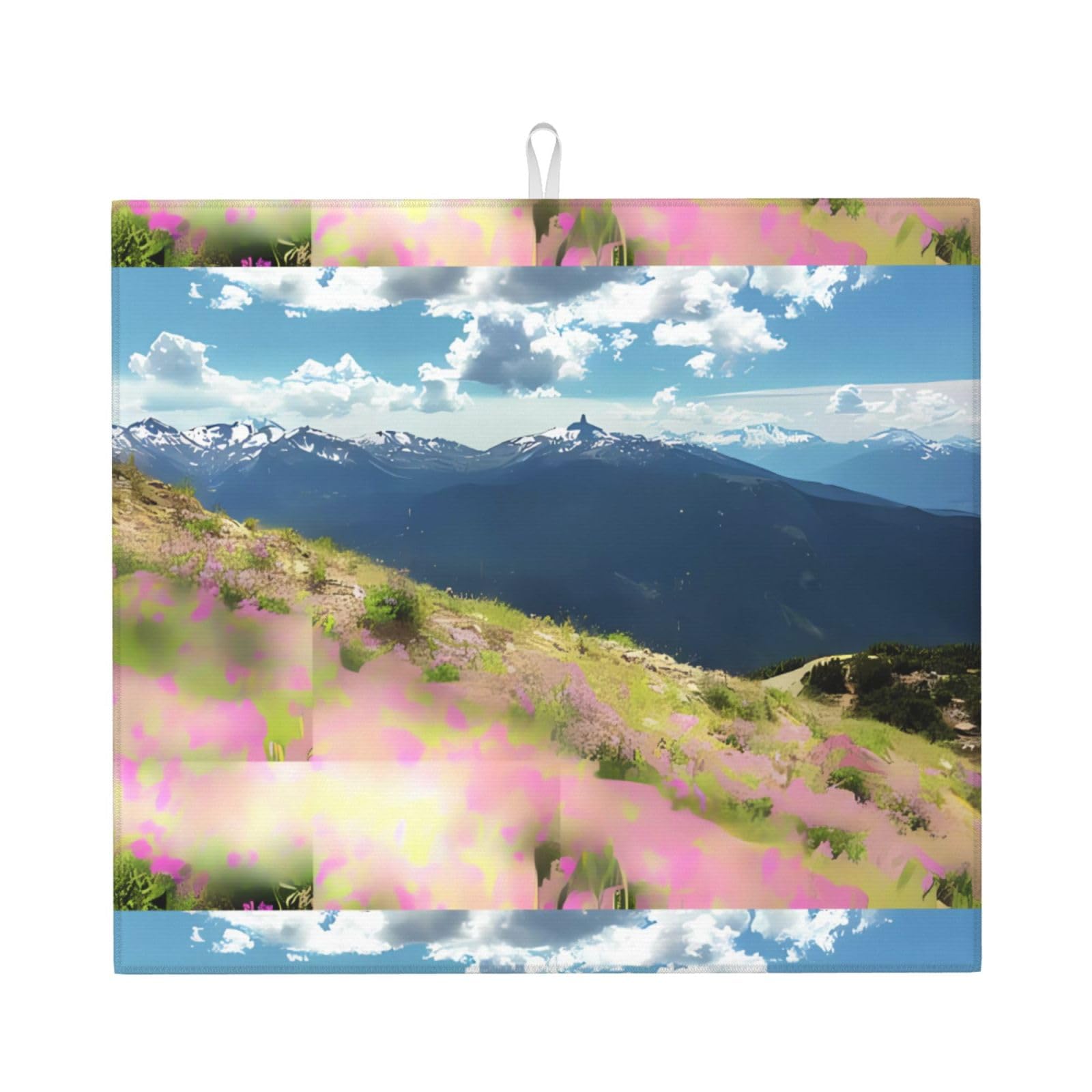 HJFCZH Mountains Prints Kitchen Drying Mat - Absorbent Dish Drying Throw with Vibrant Prints, Quick-Dry Countertop Layer for Dishes & Appliances - Non-Slip & Foldable