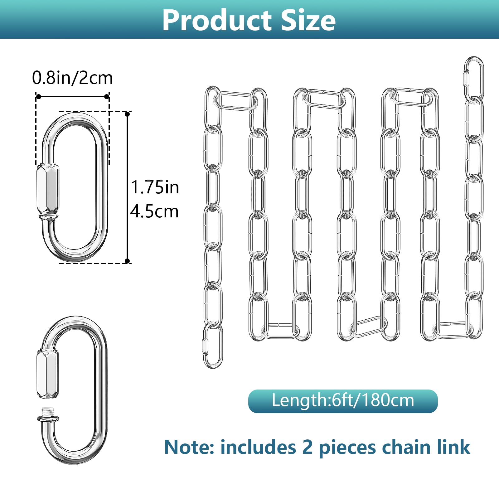 garini 6 Feet Silver Light Fixture Chain, Adjustable Metal Pendant Chandelier Chain Extension with Detachable Link, Maximum Load is 66 Pounds, 1 Pack — Amazon image 2