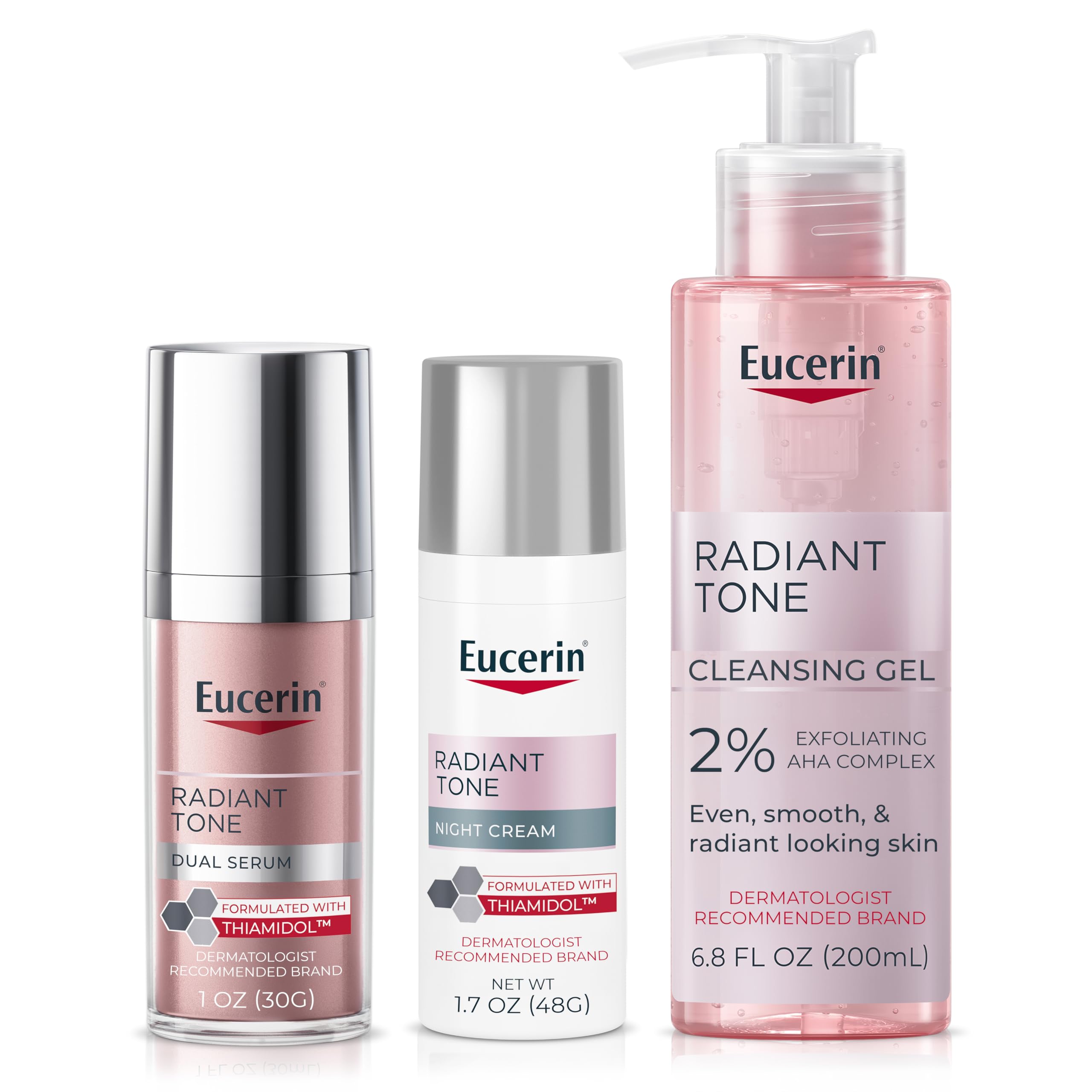 Eucerin Radiant Tone Dual Serum Dark Spot Corrector, Serum with Thiamidol and Hyaluronic Acid + Face Cleanser Gel with 2% Exfoliating AHA Complex + Night Cream, Dark Spot Corrector with Thiamidol Serum+Face Cleanser+Night Cream