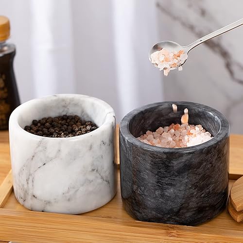 Miniatura 6 de Juego de salero de mármol, 2 cuencos de sal y pimienta de 11 onzas, hechos a mano de mármol natural, regalo para el día de la madre (juego blanco y