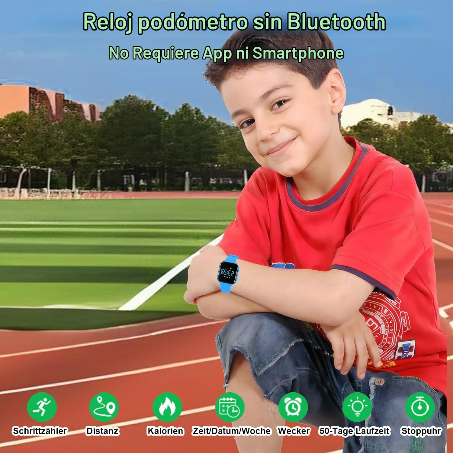 Reloj de Fitness para niños podómetro sin App y Bluetooth, 1 Hora de Carga para 20 días de Uso, Impermeable Reloj de Pulsera con Temporizador y 3 Alarma