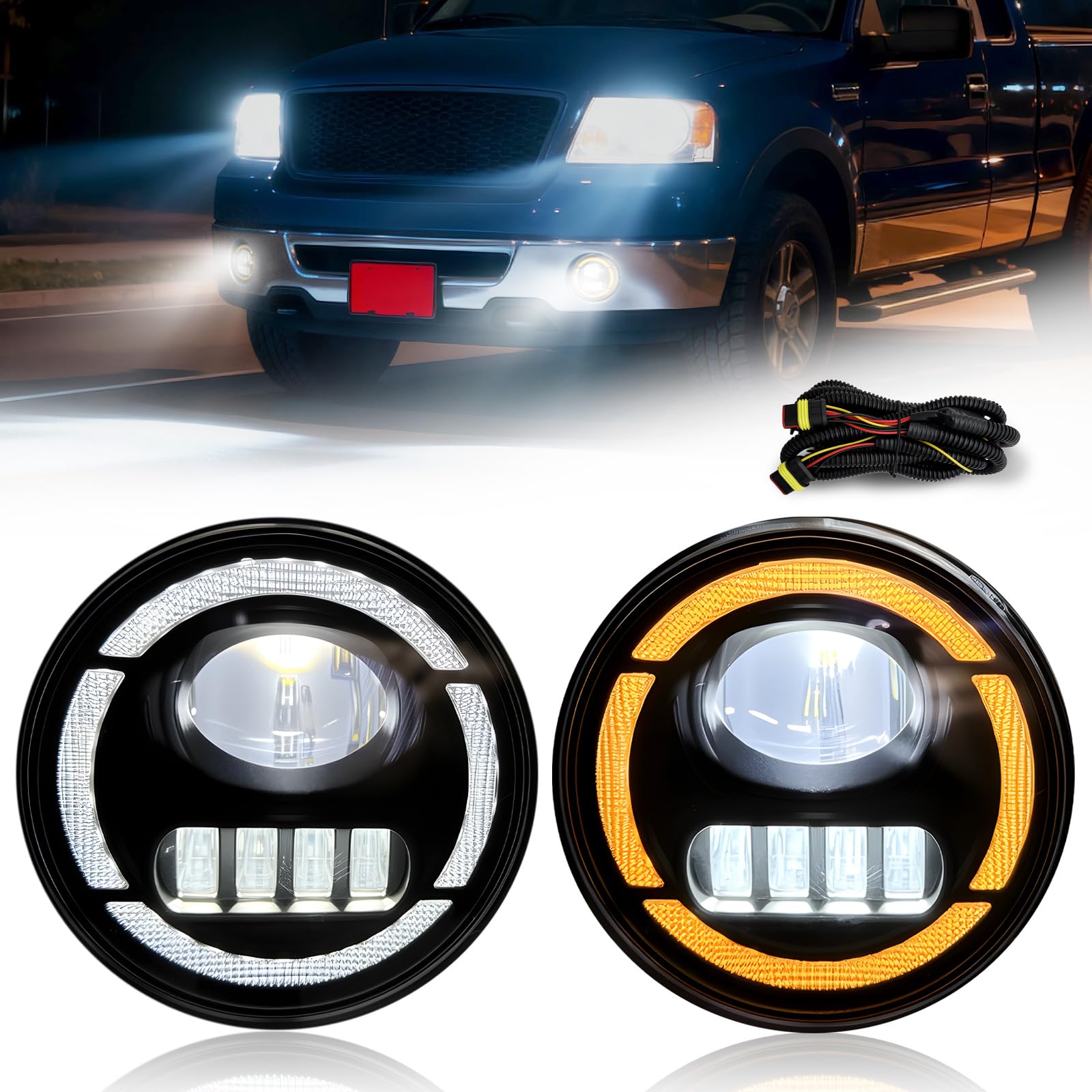 LED Fog Lights with DRL Fit for 2006-2014 Ford F150 Pickup Truck Fog Lights w/Daytime Running Lights Turn Signal Lights Front Driving Fog Lamps 1 Pair of Fog Lamps