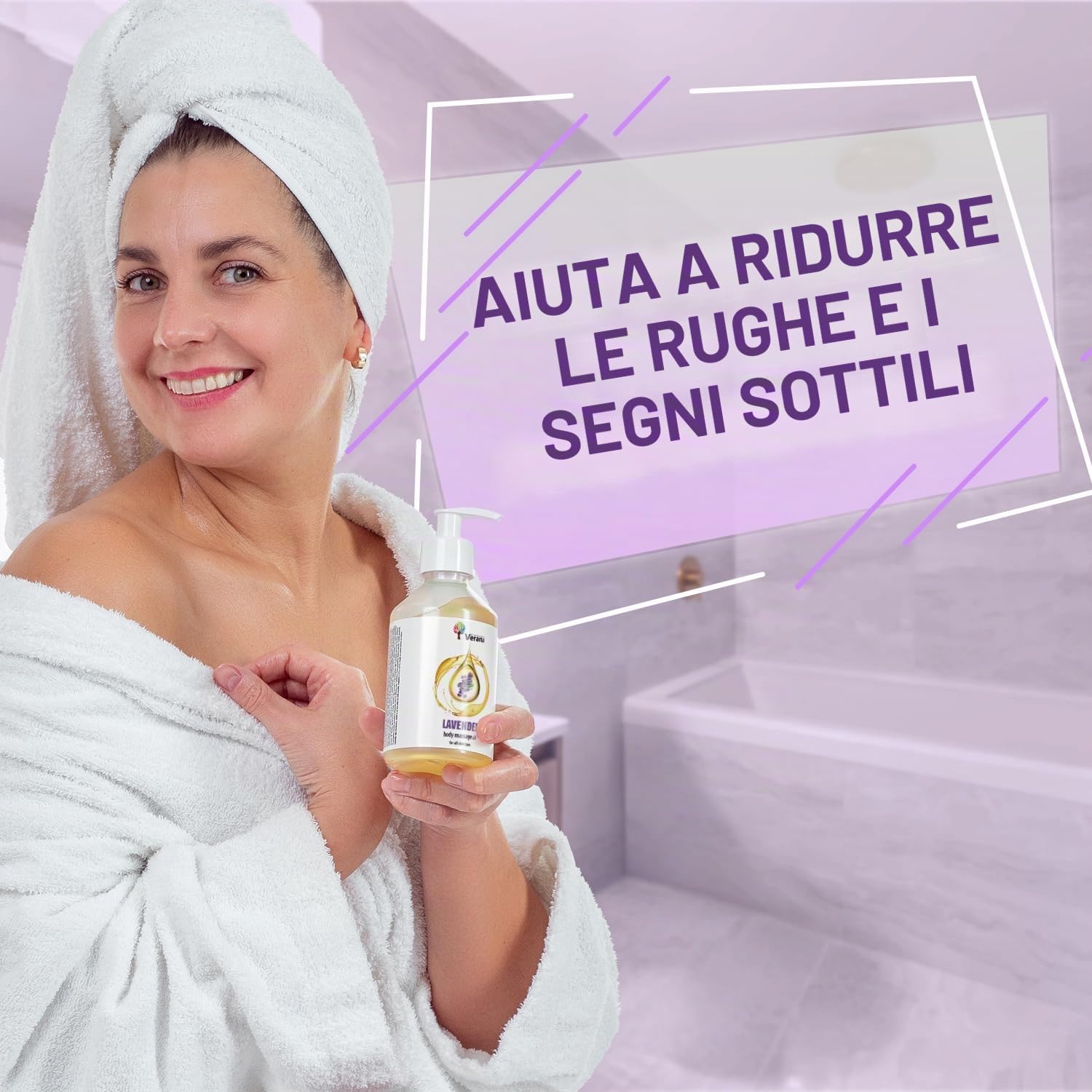 Verana Olio per Massaggio corpo Lavanda, Naturale, Senza OGM, Rilassante, Rende la Pelle Morbida ed Elastica, Calma il Sistema Nervoso, Massaggio Rigenerante e Nutriente, Aromaterapia (1L)