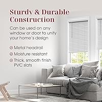 Vista 4 de ARLO BLINDS Persianas de madera sintética con cenefa de corona, 34.625 pulgadas de ancho x 36 pulgadas de alto, color blanco, persianas y persianas