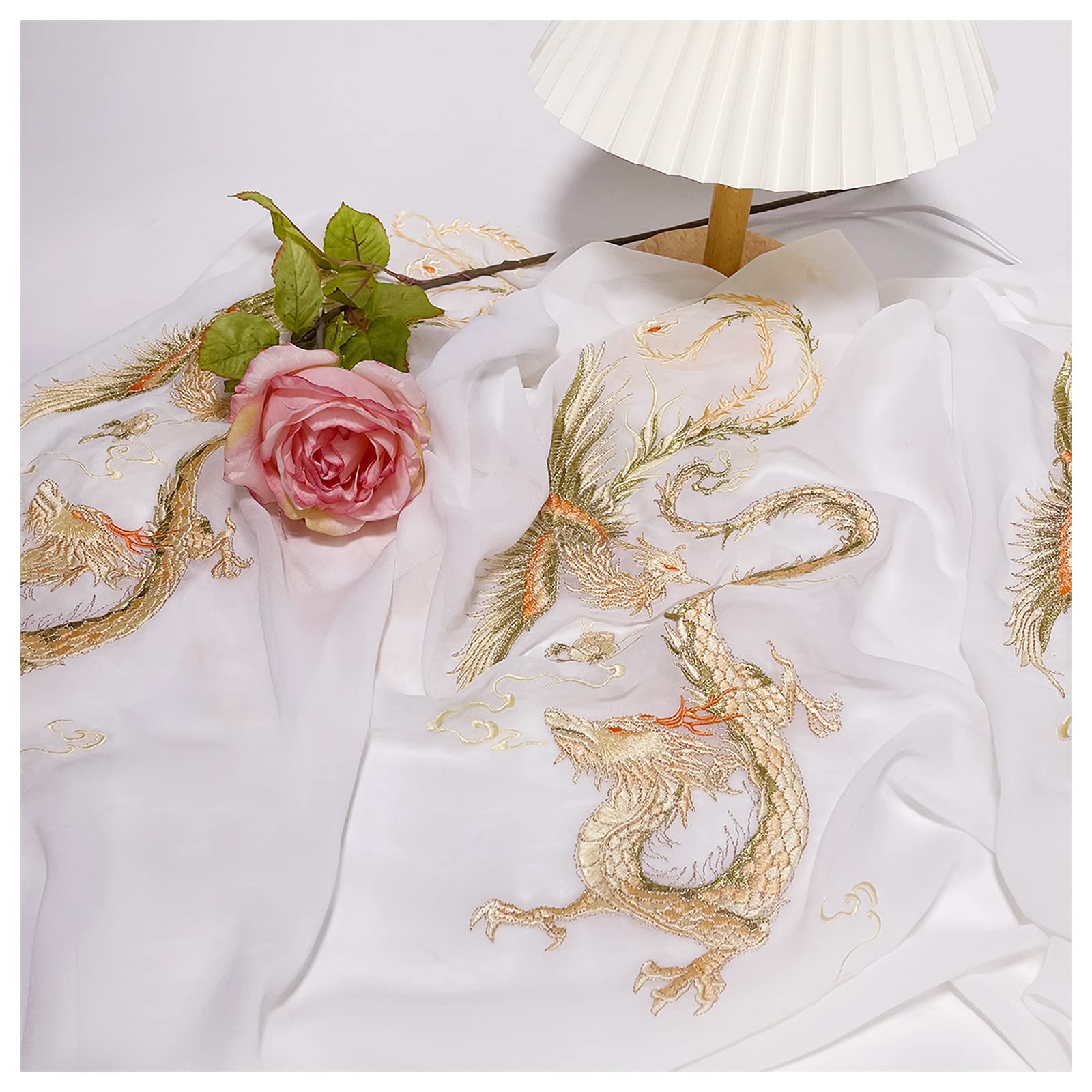 Tissu en mousseline imprimé dragon blanc 150cm pour vêtement