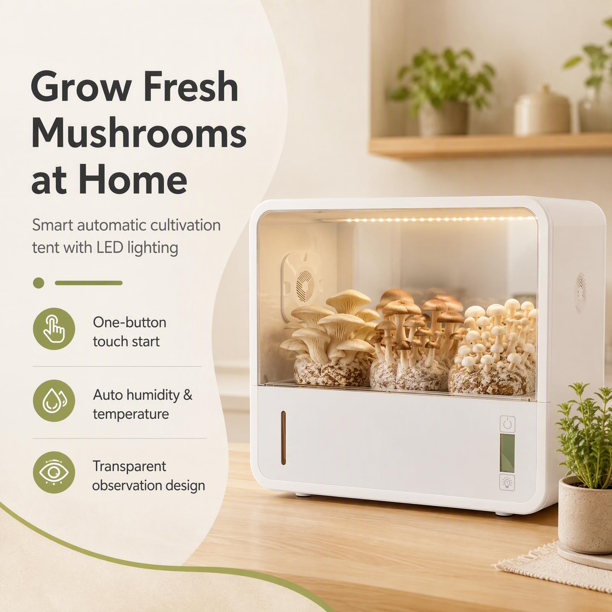 Luqeeg Kit de Culture de Champignons Intelligent, Transparent Hors-Sol Automatique Grande Boîte à Champignons à Air Calme Tente de Plantation avec éclairage LED pour Spores