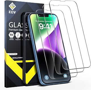 [3 Pack] EGV 3 Pack Screen Protector for iPhone 13 Pro Max, iPhone 14 Plus 6.7 inch, Tempered Glass HD Screen, Scratch Resistant, Sensitive Touch, Film Easy Installation Tray, Case Friendly, Bubble Free